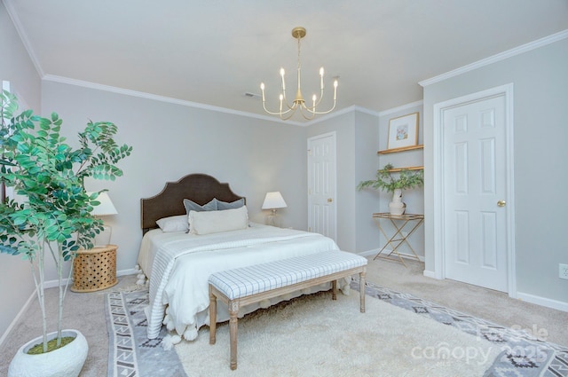 1075 Triece Ln, Charlotte, NC 28215 - carpeted bedroom featuring a chandelier and crown molding