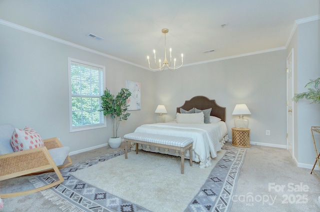 1075 Triece Ln, Charlotte, NC 28215 - bedroom featuring a chandelier, crown molding, and carpet floors