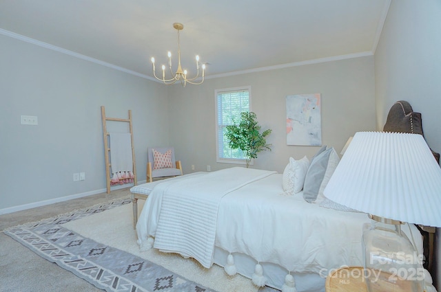 1075 Triece Ln, Charlotte, NC 28215 - bedroom with a chandelier, ornamental molding, and carpet