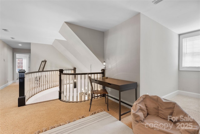 9012 Arrington Manor Pl, Charlotte, NC 28277 - living area featuring carpet flooring and an upstairs landing