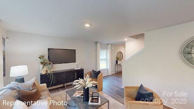 1053 20th Avenue Loop SE, Hickory, NC 28602 - living area featuring wood finished floors, recessed lighting, and stairs
