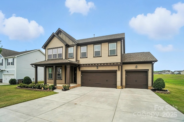 2006 Paddington Dr, Indian Trail, NC 28079 - craftsman-style house featuring covered porch, concrete driveway, a front yard, a garage, and roof with shingles