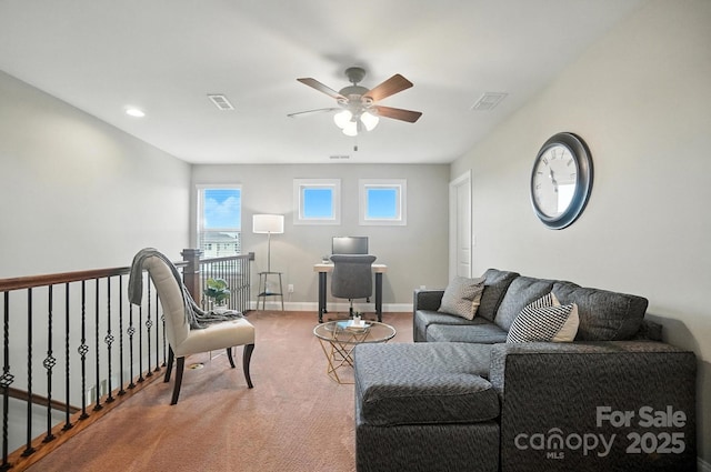 2006 Paddington Dr, Indian Trail, NC 28079 - living area with ceiling fan, carpet, and an office area