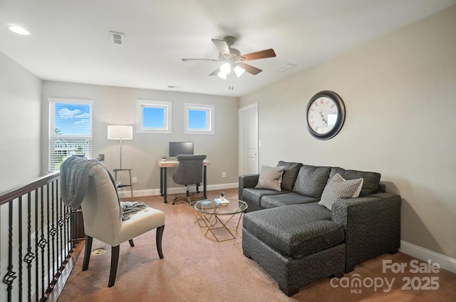 2006 Paddington Dr, Indian Trail, NC 28079 - living room featuring ceiling fan, a desk, and carpet