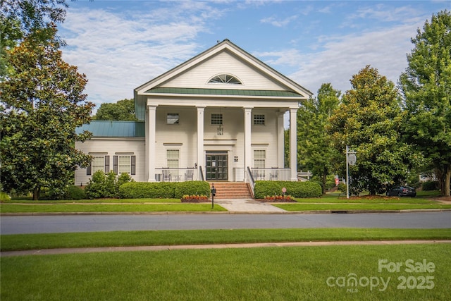 1855 Second Baxter Xing, Fort Mill, SC 29708 - neoclassical / greek revival house with a front lawn, a metal roof, and a porch