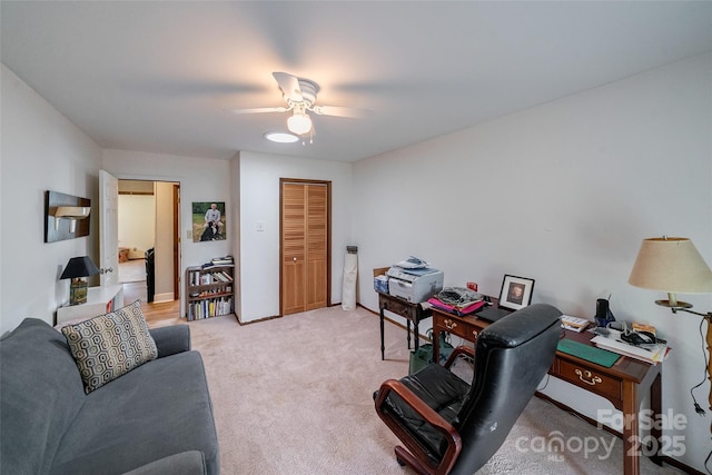 7411 Davis Rd, Waxhaw, NC 28173 - office area featuring a ceiling fan and light carpet