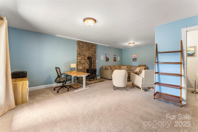 4 Northview Ln, Weaverville, NC 28787 - living area featuring carpet flooring and a wood stove
