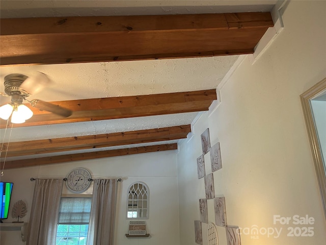 69 Devlin St, Canton, NC 28716 - detailed view of beamed ceiling and a ceiling fan