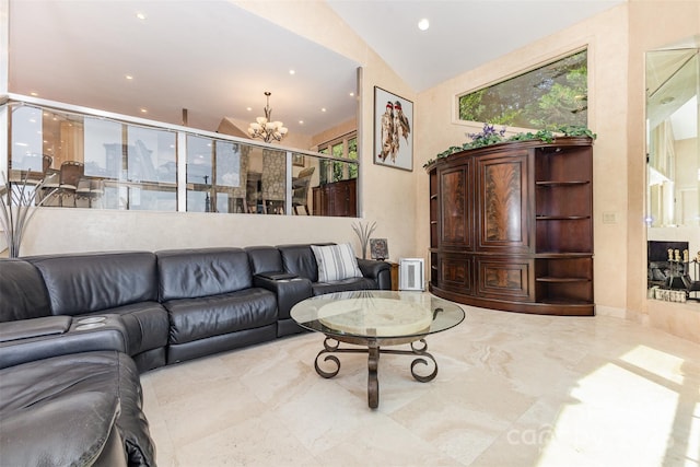 5 Hidden Cove Ln, Clover, SC 29710 - living area with a chandelier, recessed lighting, and vaulted ceiling