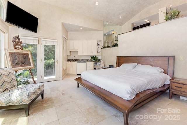 5 Hidden Cove Ln, Clover, SC 29710 - bedroom featuring access to outside and high vaulted ceiling