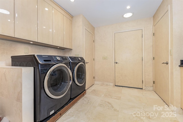 5 Hidden Cove Ln, Clover, SC 29710 - laundry area with washing machine and clothes dryer, cabinet space, and recessed lighting