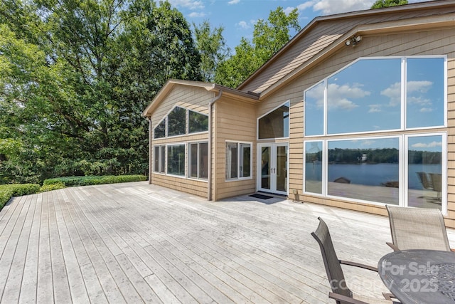 5 Hidden Cove Ln, Clover, SC 29710 - wooden deck with a water view and french doors