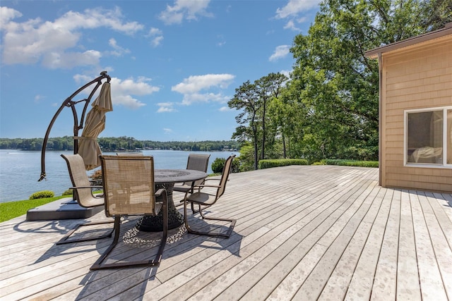5 Hidden Cove Ln, Clover, SC 29710 - wooden deck featuring outdoor dining space and a water view