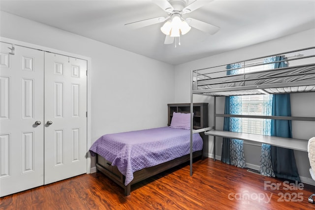 110 Bost Cir, Rockwell, NC 28138 - bedroom featuring wood finished floors, a ceiling fan, and a closet