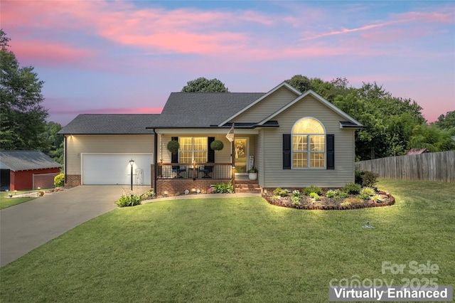 110 Bost Cir, Rockwell, NC 28138 - single story home with a porch, concrete driveway, a garage, and roof with shingles