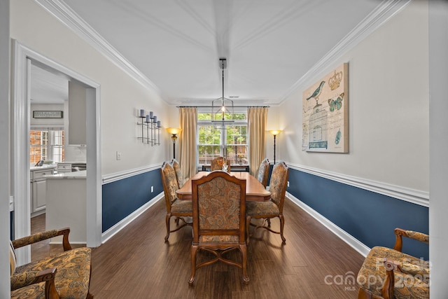 4108 Deerfield Dr NW, Concord, NC 28027 - dining room featuring crown molding and dark wood-style flooring