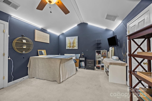 4108 Deerfield Dr NW, Concord, NC 28027 - home theater featuring carpet, ceiling fan, and vaulted ceiling