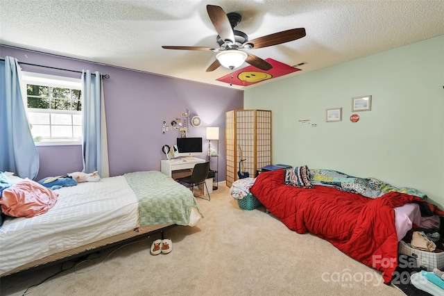 209 Camellia Way, Hendersonville, NC 28739 - carpeted bedroom with a desk, a textured ceiling, and ceiling fan