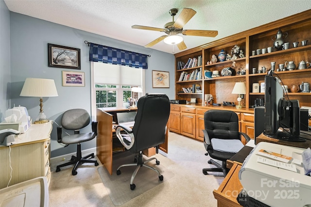 209 Camellia Way, Hendersonville, NC 28739 - home office with a ceiling fan, light carpet, and a textured ceiling