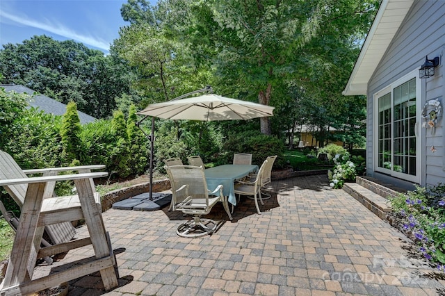 209 Camellia Way, Hendersonville, NC 28739 - view of patio / terrace featuring outdoor dining space and view of wooded area