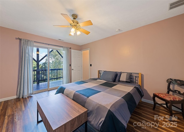 208 Tuckaway Rd, Waynesville, NC 28785 - bedroom with access to exterior, wood finished floors, and ceiling fan