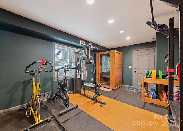 208 Tuckaway Rd, Waynesville, NC 28785 - exercise room featuring baseboards and recessed lighting