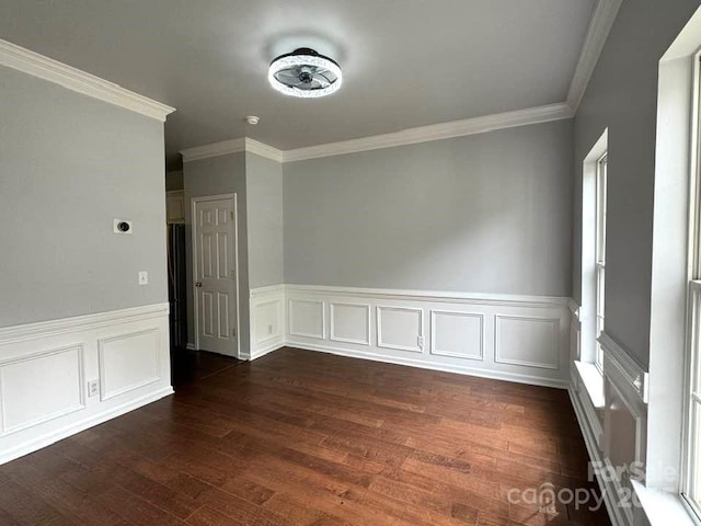 7563 Sedgebrook Dr W, Stanley, NC 28164 - empty room with crown molding, dark wood finished floors, and a wainscoted wall