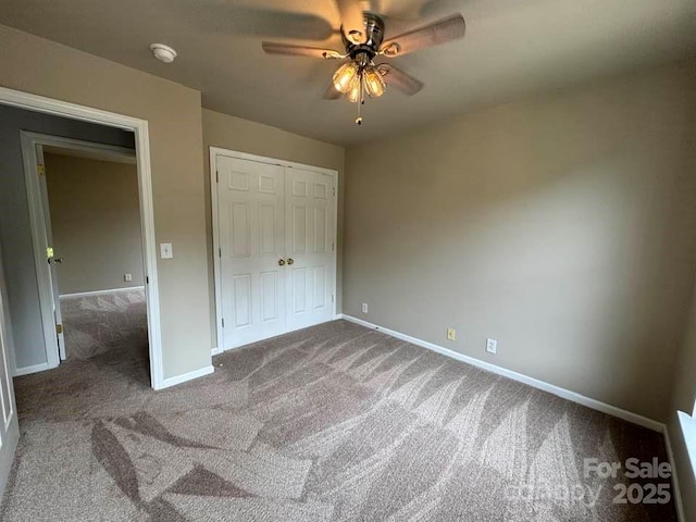 7563 Sedgebrook Dr W, Stanley, NC 28164 - unfurnished bedroom featuring carpet flooring, a closet, and ceiling fan