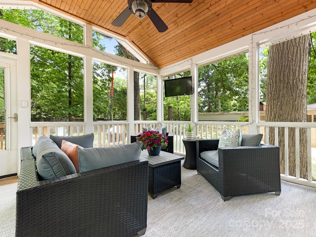 5123 Glenham Dr, Charlotte, NC 28210 - sunroom / solarium with a ceiling fan, healthy amount of natural light, vaulted ceiling, and an outdoor living space