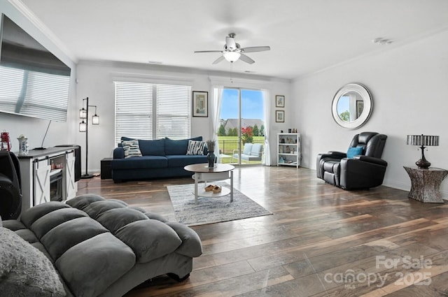 2026 Union Grove Ln, Indian Trail, NC 28079 - living room with a ceiling fan, hardwood / wood-style flooring, and crown molding