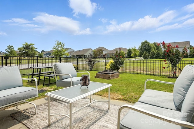 2026 Union Grove Ln, Indian Trail, NC 28079 - fenced backyard featuring a patio area, an outdoor fire pit, and a residential view