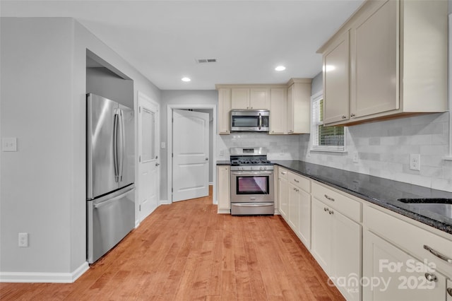 1940 Tyvola Rd, Charlotte, NC 28210 - kitchen with appliances with stainless steel finishes, light wood-style flooring, backsplash, and recessed lighting