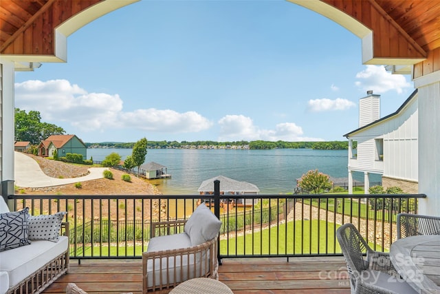 347 Landing Trl, Mount Gilead, NC 27306 - wooden deck featuring a water view and a lawn