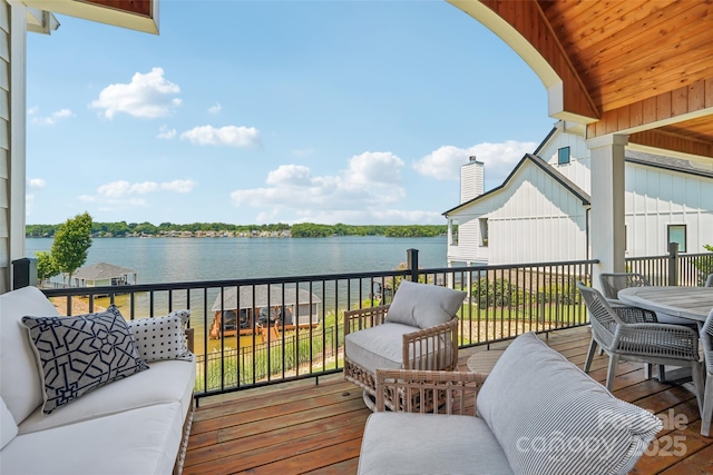 347 Landing Trl, Mount Gilead, NC 27306 - deck featuring a water view and an outdoor living space