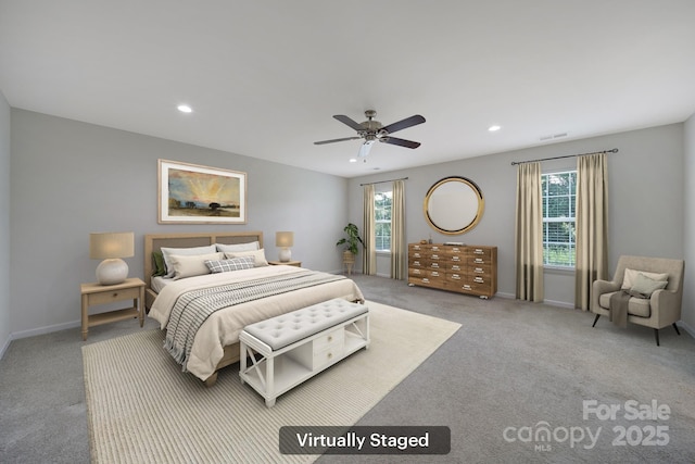 10328 Ebbets Rd, Charlotte, NC 28273 - carpeted bedroom with recessed lighting and ceiling fan