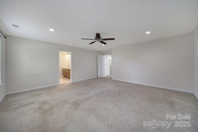 10328 Ebbets Rd, Charlotte, NC 28273 - unfurnished bedroom featuring light carpet, recessed lighting, connected bathroom, and a ceiling fan