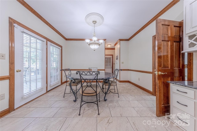 3100 Shady Grove Ln, Matthews, NC 28104 - dining area featuring crown molding and a chandelier