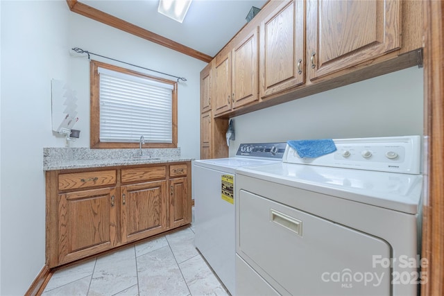 3100 Shady Grove Ln, Matthews, NC 28104 - washroom featuring cabinet space, washer and dryer, and crown molding