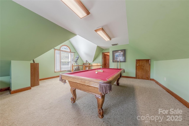 3100 Shady Grove Ln, Matthews, NC 28104 - rec room featuring carpet flooring, vaulted ceiling, and billiards