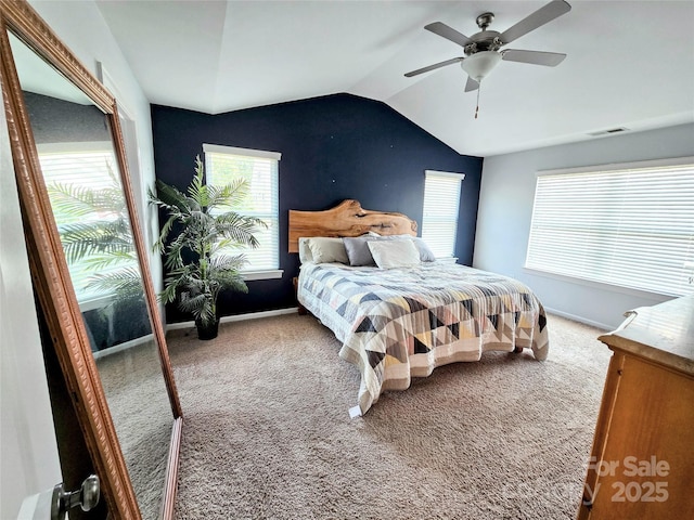 10302 Newbridge Rd, Charlotte, NC 28278 - carpeted bedroom with vaulted ceiling and ceiling fan