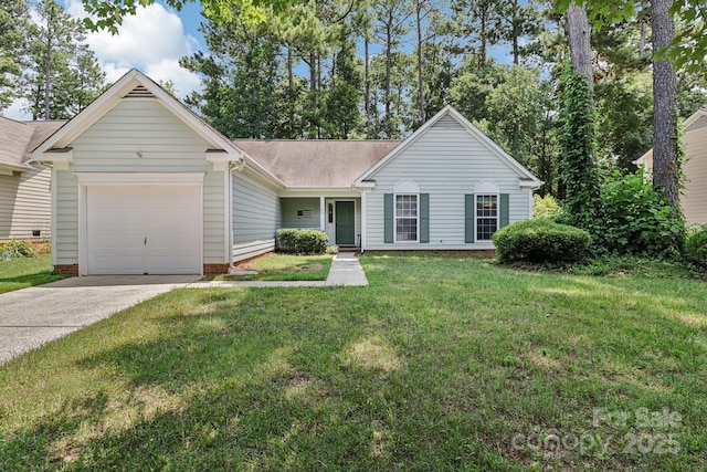 11100 Scrimshaw Ln, Charlotte, NC 28215 - ranch-style home featuring driveway, a garage, a front lawn, and a shingled roof