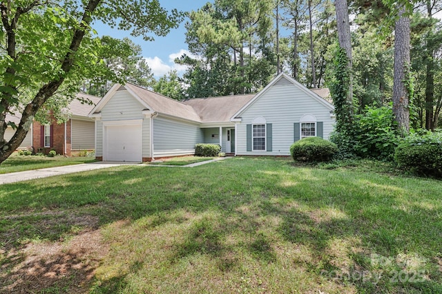 11100 Scrimshaw Ln, Charlotte, NC 28215 - single story home featuring an attached garage, driveway, a front yard, and a shingled roof