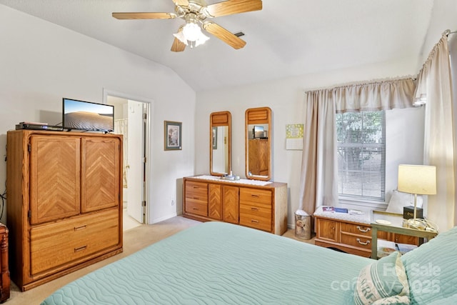 11100 Scrimshaw Ln, Charlotte, NC 28215 - bedroom with lofted ceiling, light colored carpet, and ceiling fan