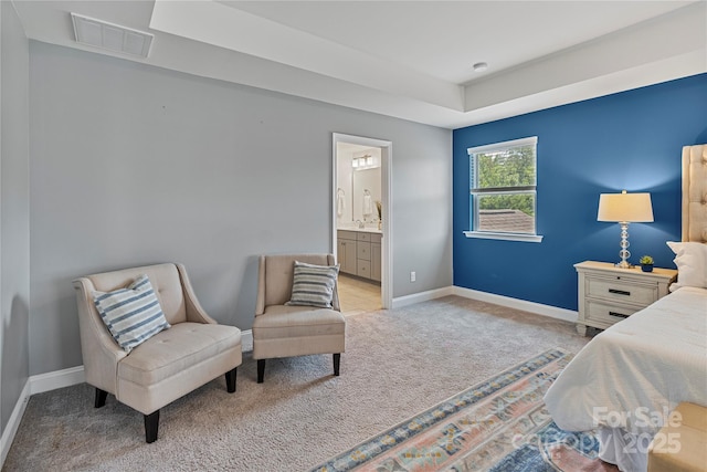 2225 Masons Bend Dr, Fort Mill, SC 29708 - carpeted bedroom featuring a raised ceiling and connected bathroom