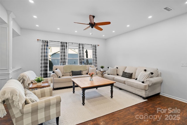 305 Redberry Ct, York, SC 29745 - living room featuring a ceiling fan, wood finished floors, and recessed lighting