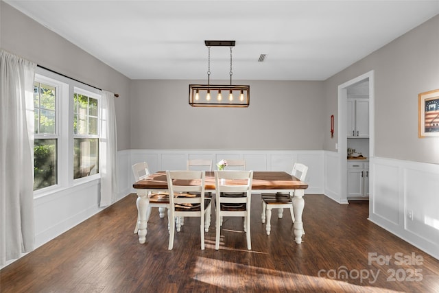 305 Redberry Ct, York, SC 29745 - dining space with dark wood finished floors, wainscoting, and a decorative wall