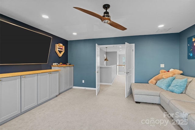 305 Redberry Ct, York, SC 29745 - living room with ceiling fan, light carpet, and recessed lighting