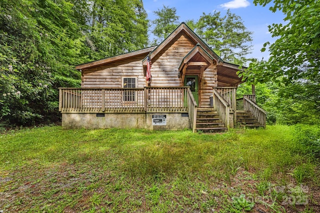 41 Waya Way, Whittier, NC 28789 - view of front of home featuring crawl space, a wooden deck, and stairway