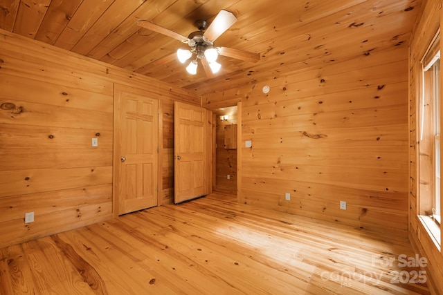 41 Waya Way, Whittier, NC 28789 - unfurnished bedroom featuring wood walls, light wood-style floors, and wood ceiling