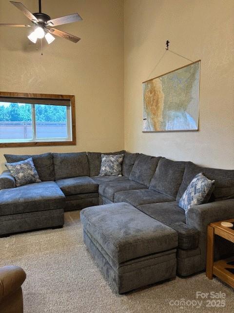 535 Lafayette Pl, Carthage, NC 28327 - carpeted living room featuring ceiling fan